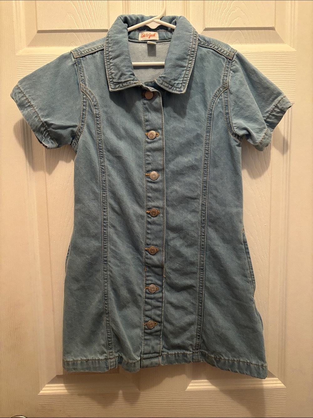 Cat & Jack Light Blue Short-Sleeve Denim Button-Front Dress